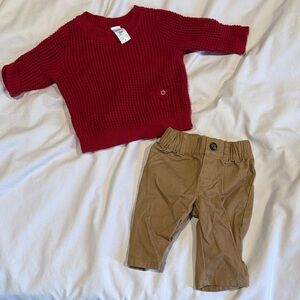Carter's Red Sweater and Tan Pants Set